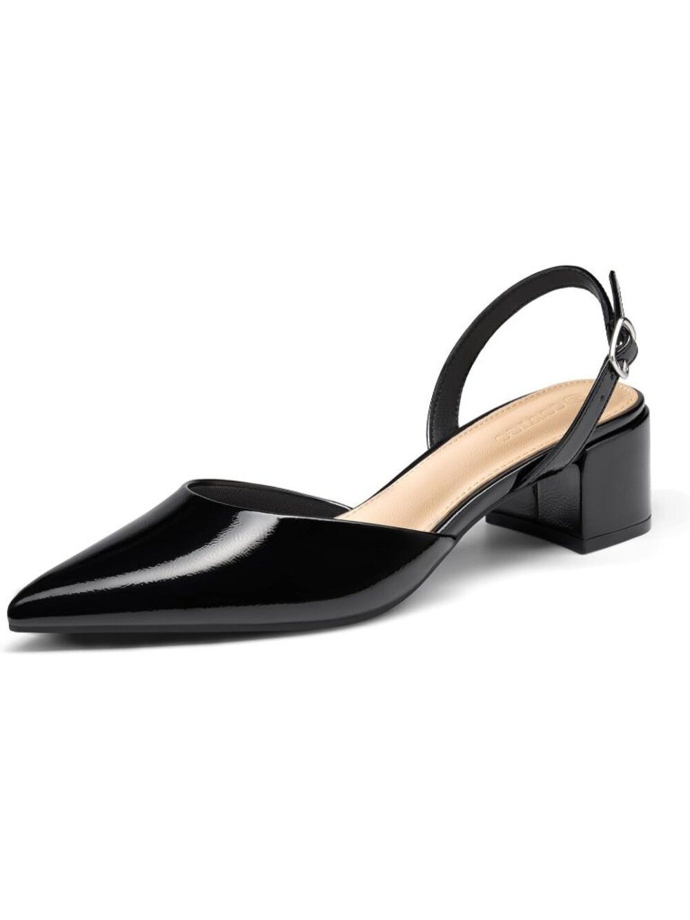 Women's Cool Black Low Chunky Heels Slingback Closed Pointed Toe Pumps Shoes